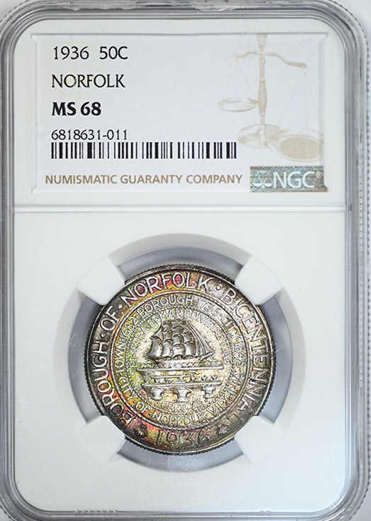 1936 Norfolk Classic Commemorative Half Dollar 50C NGC MS68 - TONED!