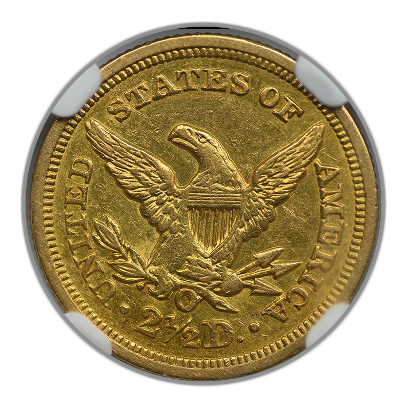 1852-O Liberty Head Gold Quarter Eagle $2.50 NGC AU55 Reverse Slab