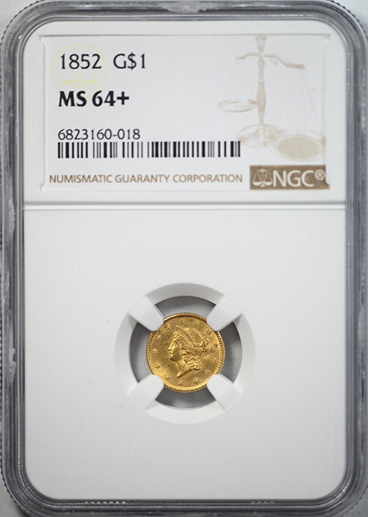 1852 Type 1 Liberty Head Gold Dollar G$1 NGC MS64+