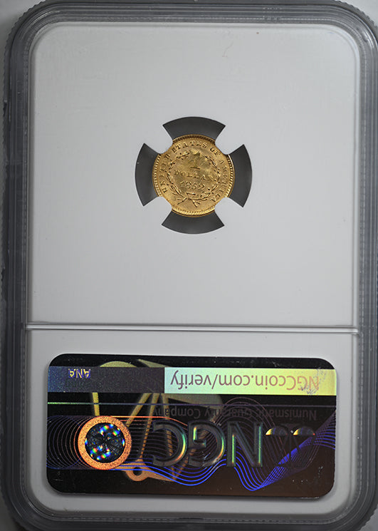 1852 Type 1 Liberty Head Gold Dollar G$1 NGC MS64+