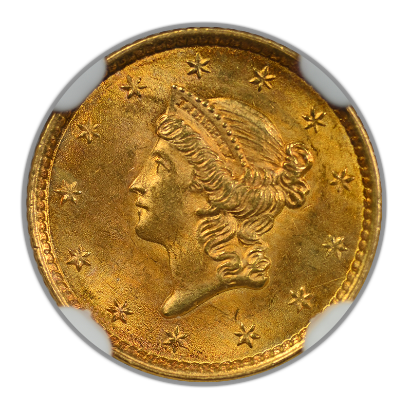 1852 Type 1 Liberty Head Gold Dollar G$1 NGC MS64 Obverse