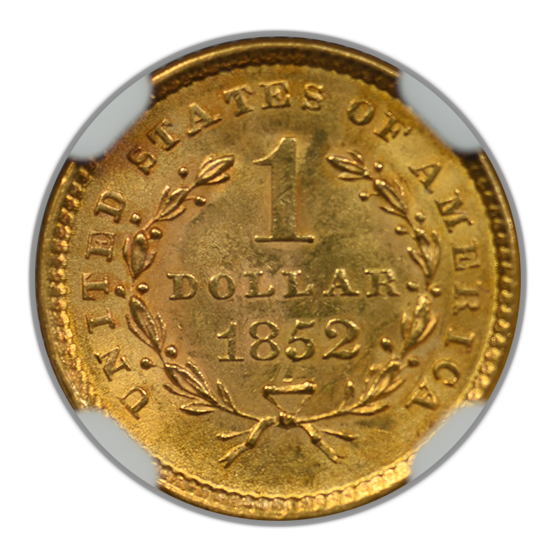 1852 Type 1 Liberty Head Gold Dollar G$1 NGC MS64 Reverse