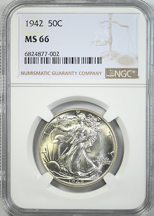 1942 Walking Liberty Half Dollar 50C NGC MS66