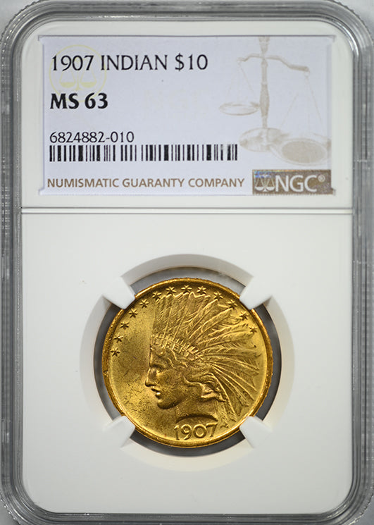 1907 Indian Head Gold Eagle $10 NGC MS63