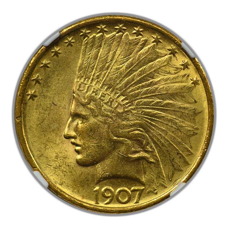 1907 Indian Head Gold Eagle $10 NGC MS63