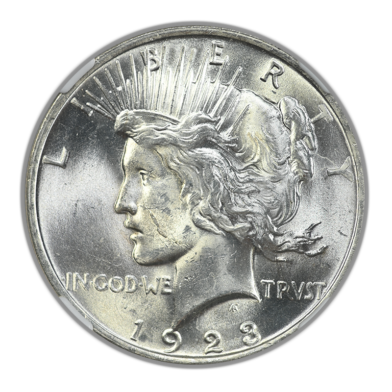 1923 Peace Dollar $1 NGC MS64 CAC - VAM-1D Whisker Cheek LDS Obverse