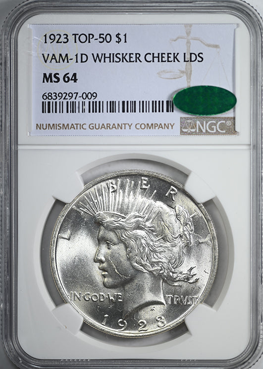 1923 Peace Dollar $1 NGC MS64 CAC - VAM-1D Whisker Cheek LDS Obverse Slab