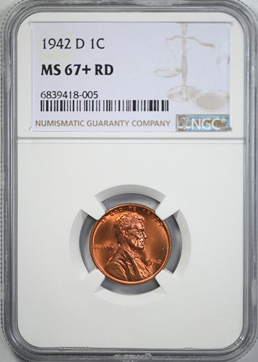 1942-D Lincoln Wheat Cent 1C NGC MS67+RD