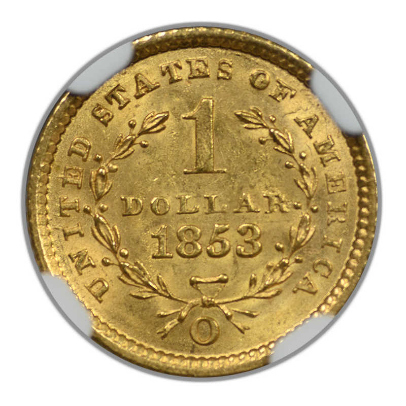 1853-O Type 1 Liberty Head Gold Dollar G$1 NGC MS63