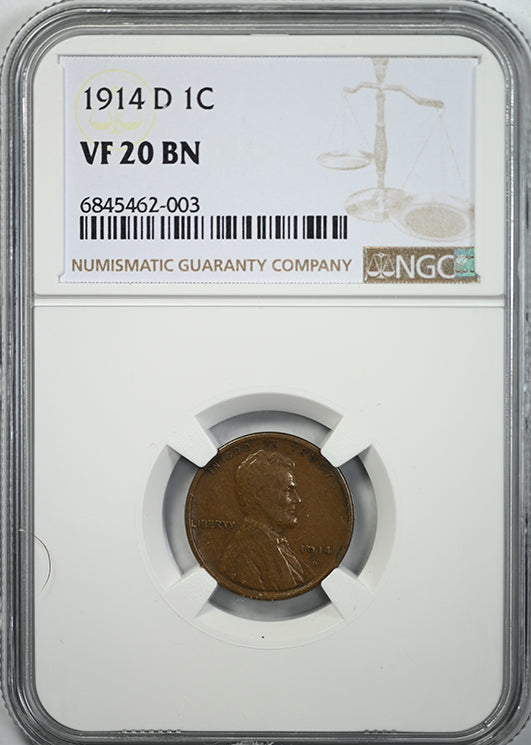 1914-D Lincoln Wheat Cent 1C NGC VF20BN Obverse Slab