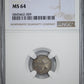 1851 Three Cent Silver Piece 3CS NGC MS64 Obverse Slab