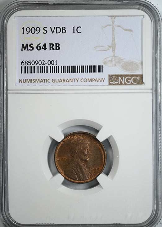 1909-S VDB Lincoln Wheat Cent 1C NGC MS64RB Obverse Slab