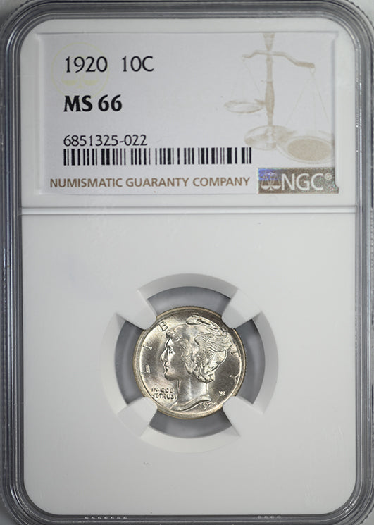 1920 Mercury Dime 10C NGC MS66