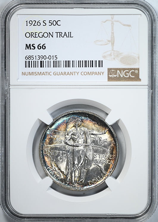 1926-S Oregon Trail Classic Commemorative Half Dollar 50C NGC MS66 - TONED!