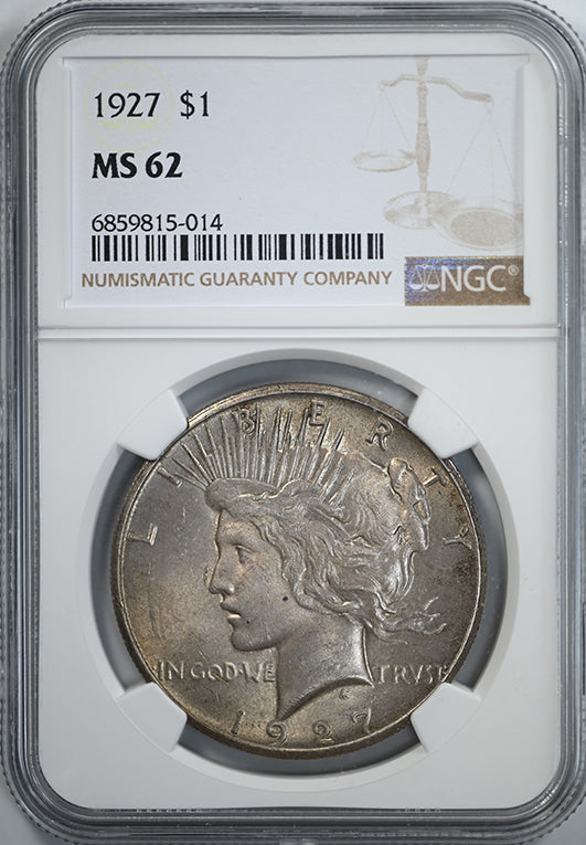 1927 Peace Dollar $1 NGC MS62 Obverse Slab