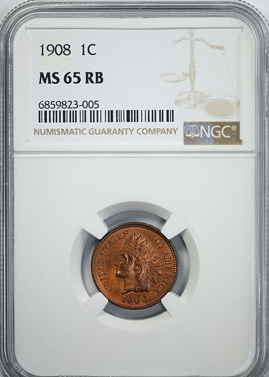 1908 Indian Head Cent 1C NGC MS65RB Obverse Slab
