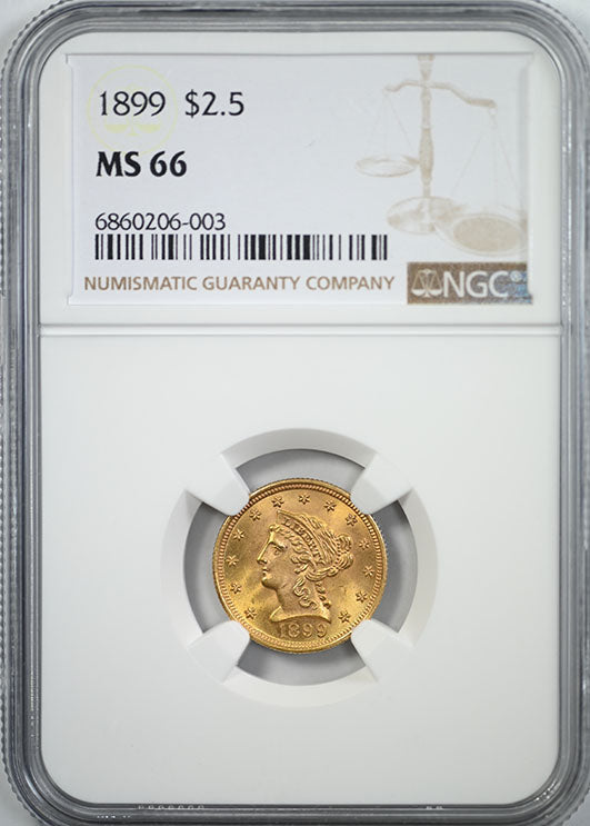 1899 Liberty Head Gold Quarter Eagle $2.50 NGC MS66 Obverse Slab