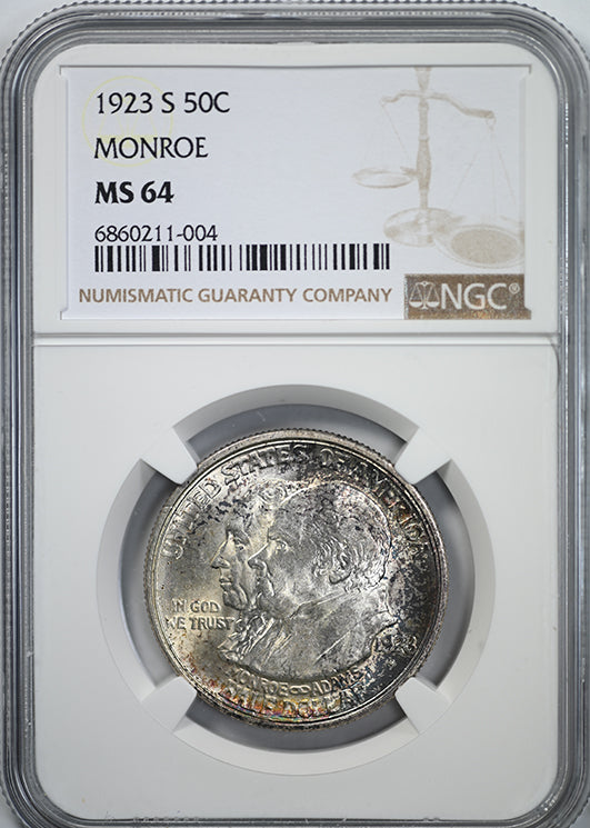 1923-S Monroe Classic Commemorative Half Dollar 50C NGC MS64 - NICE COLOR! Obverse Slab