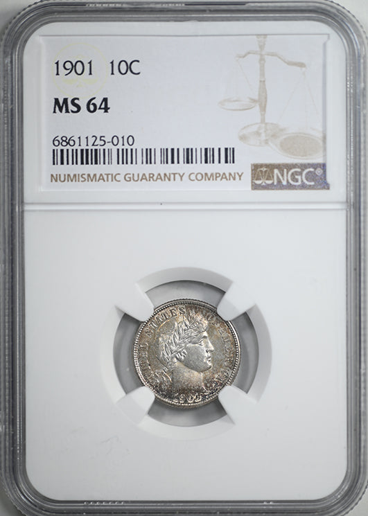 1901 Barber Dime 10C NGC MS64