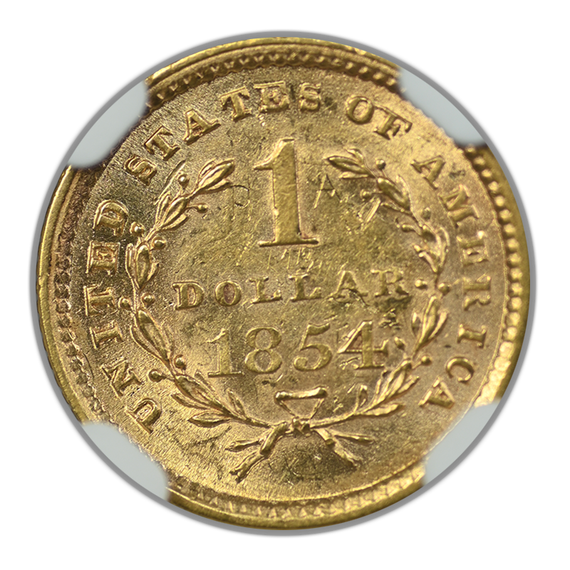 1854 Type 1 Gold Dollar G$1 NGC MS61 Reverse