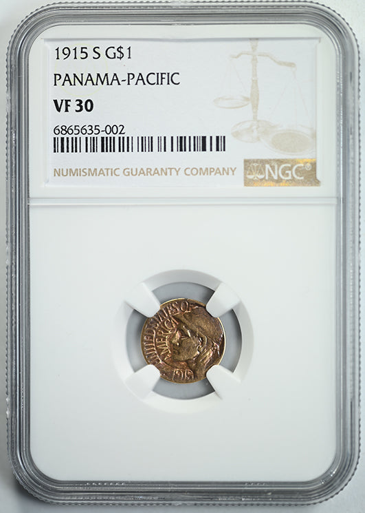 1915-S Panama-Pacific Classic Commemorative Gold Dollar G$1 NGC VF30 - NICE COLOR! Obverse Slab