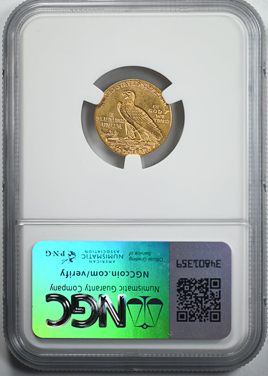 1909 Indian Head Gold Quarter Eagle $2.50 NGC MS62 Reverse Slab