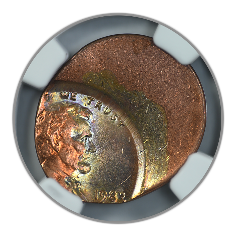 1982 Lincoln Memorial Cent 1C NGC Mint Error MS64RB - Struck 55% Off Center