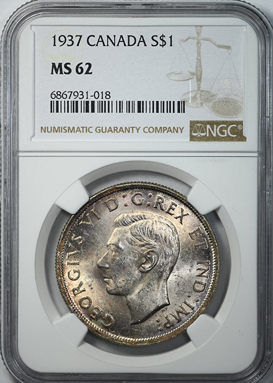 1937 Canada Silver Dollar S$1 NGC MS62 Obverse Slab