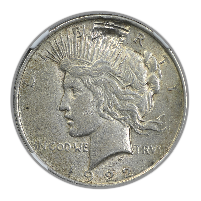 1922 Peace Dollar $1 NGC AU50 - Mint Error Obverse Struck Thru Obverse