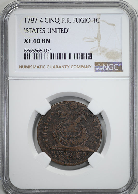 1787 4 Cinq P.R. Fugio Cent 1C States United NGC XF40BN