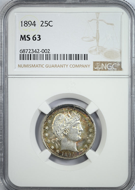 1894 Barber Quarter 25C NGC MS63 - TONED! Obverse Slab