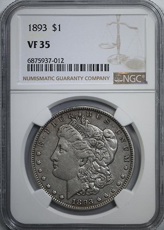 1893 Morgan Dollar $1 NGC VF35 Obverse Slab