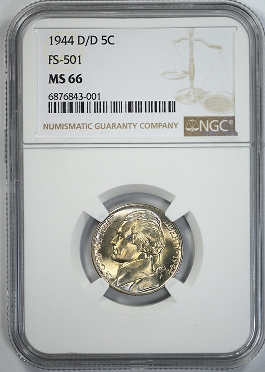 1944-D/D Jefferson Nickel 5C NGC MS66 RPM FS-501 - Repunched Mintmark Obverse Slab