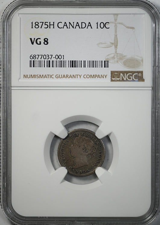 1875H Canada Ten Cents 10C NGC VG8 Obverse Slab