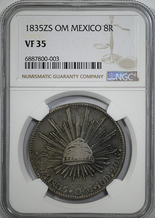 1835ZS OM Mexico 8R Reales NGC VF35 Obverse Slab