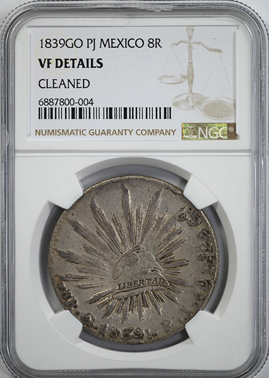 1839GO PJ Mexico 8R Reales NGC VF Details Obverse Slab