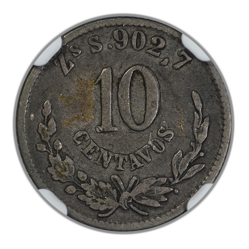 1877 ZS S Mexico 10C Centavos NGC VF20 Reverse