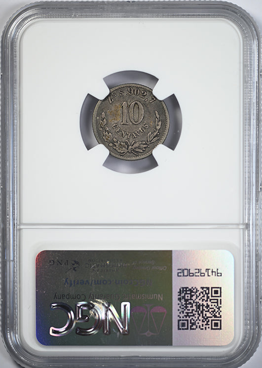 1877 ZS S Mexico 10C Centavos NGC VF20 Reverse Slab