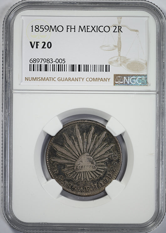 1859 MO FH Mexico 2R Reales NGC VF20 Obverse Slab