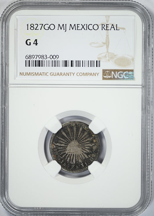 1827 GO MJ Mexico Real NGC G4 Obverse Slab