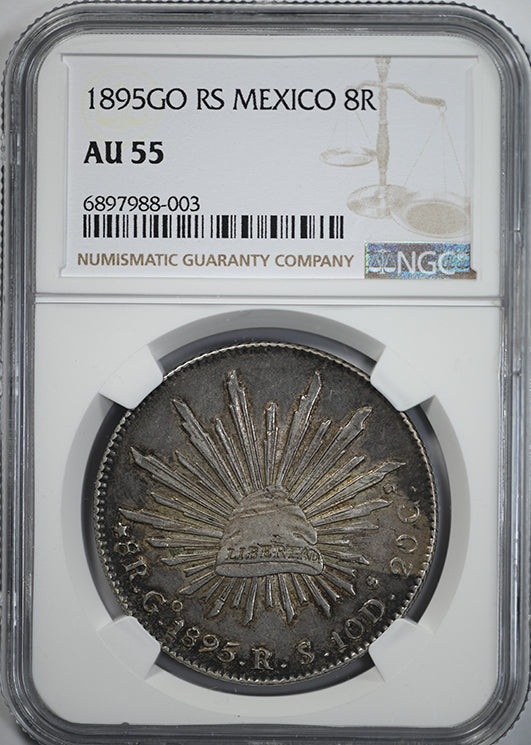 1895 GO RS Mexico 8R Reales NGC AU55 Obverse Slab