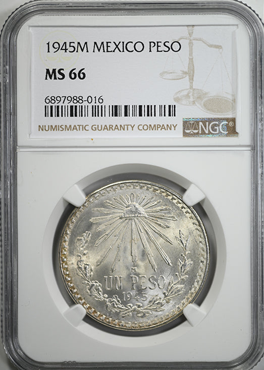 1945 M Mexico Silver Peso NGC MS66