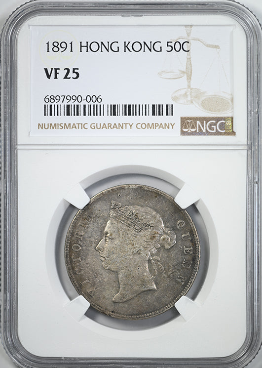 1891 Hong Kong 50C Cents NGC VF25