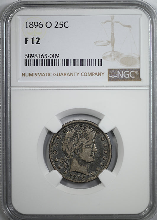 1896-O Barber Quarter 25C NGC F12 Obverse Slab