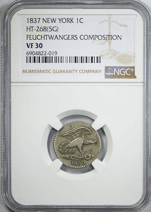 1837 New York Feuchtwangers Composition Cent 1C NGC VF30 HT-268(5G)
