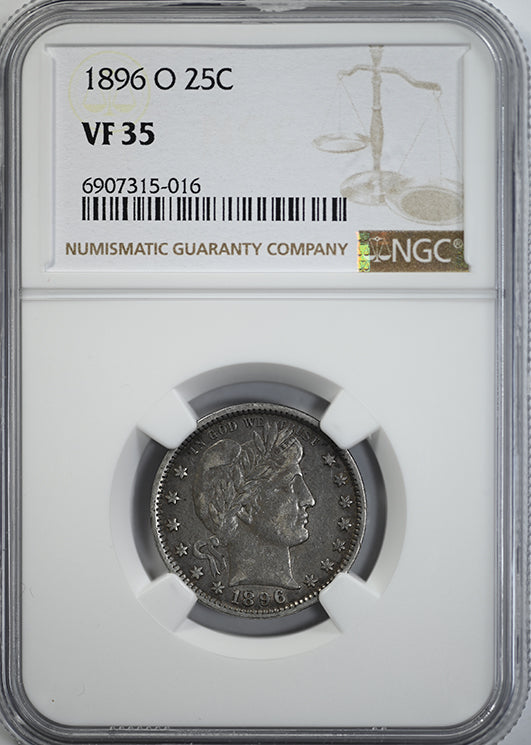 1896-O Barber Quarter 25C NGC VF35 Obverse Slab