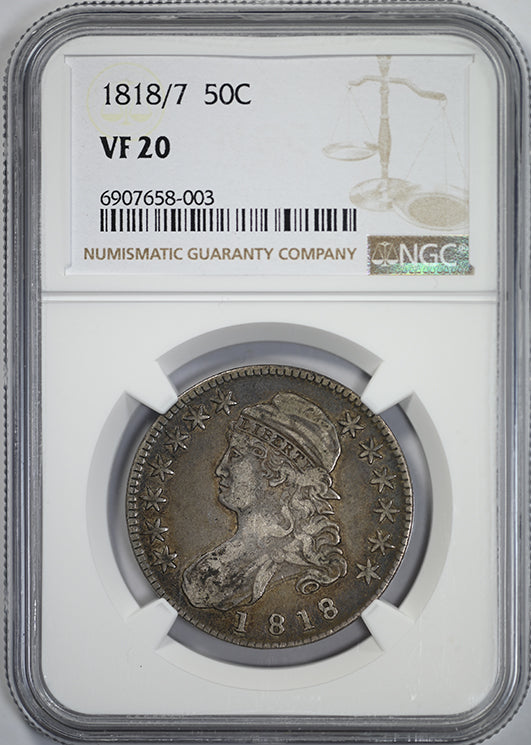 1818/7 Capped Bust Half Dollar 50C NGC VF20 Obverse Slab