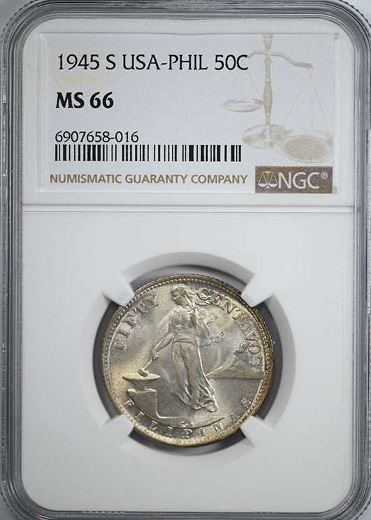 1945-S USA Philippines 50C Centavos NGC MS66 Obverse Slab