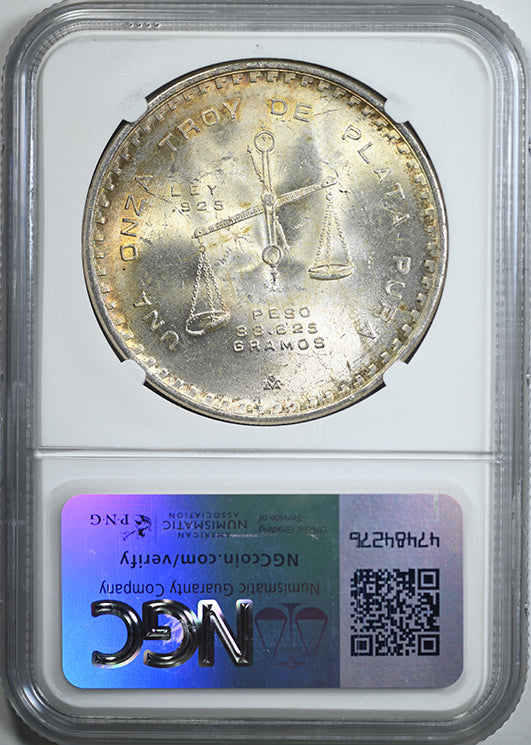 1980 Mo Mexico Silver Casa de Moneda 1 Onza NGC MS63 - TONED!