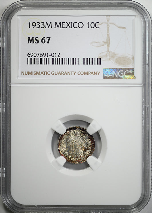 1933 M Mexico Silver 10C Centavos NGC MS67 - TOP POP!